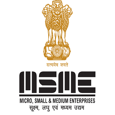 A logo featuring the state emblem of India with the text "MSME" (Micro Small and Medium Enterprises) in both Hindi and English. The emblem is a representation of the Lion Capital of Ashoka, with the text "Satyameva Jayate" (Truth Alone Triumphs) inscribed below. The logo signifies the importance of MSMEs in the Indian economy and their contribution to the nation's growth.